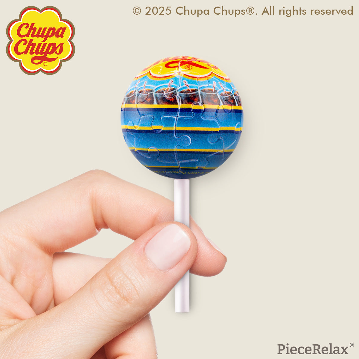 Craving the taste of cola? Chupa Chups create special lollipops for you to take wherever you go! Whenever you need a sweet boost of energy, just take a look at your keychain, and you'll feel recharged! You’ll Always Get There with PieceRelax and Chupa Chups.