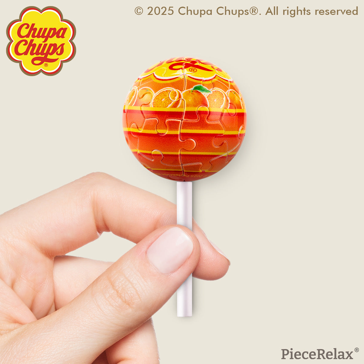Craving the taste of orange? Chupa Chups create special lollipops for you to take wherever you go! Whenever you need a sweet boost of energy, just take a look at your keychain, and you'll feel recharged! You’ll Always Get There with PieceRelax and Chupa Chups.