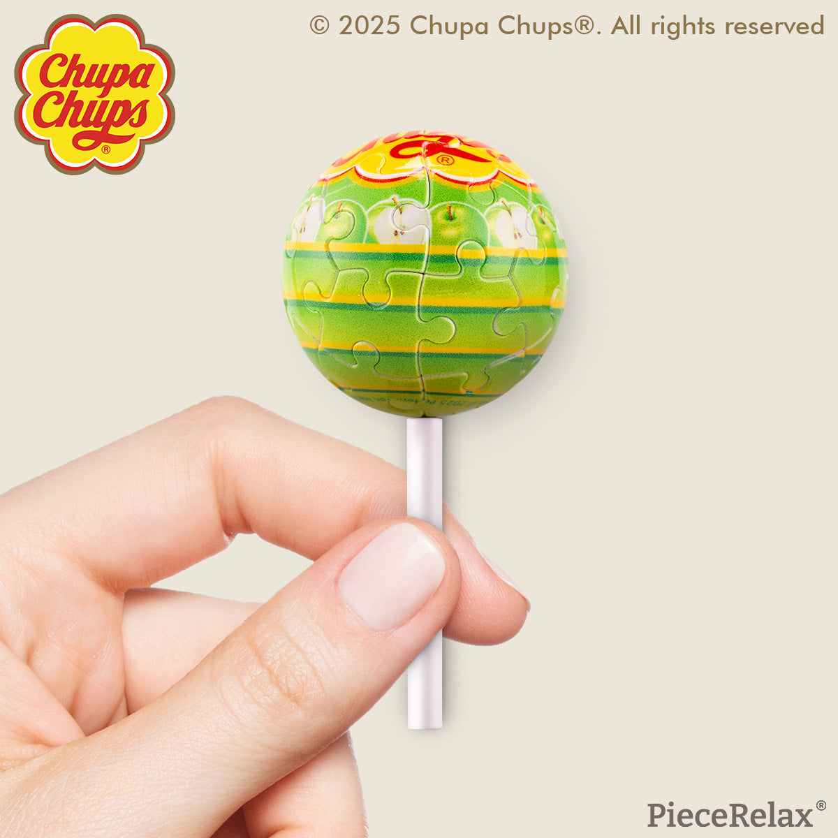 Craving the taste of green apple? Chupa Chups create special lollipops for you to take wherever you go! Whenever you need a sweet boost of energy, just take a look at your keychain, and you'll feel recharged! You’ll Always Get There with PieceRelax and Chupa Chups.