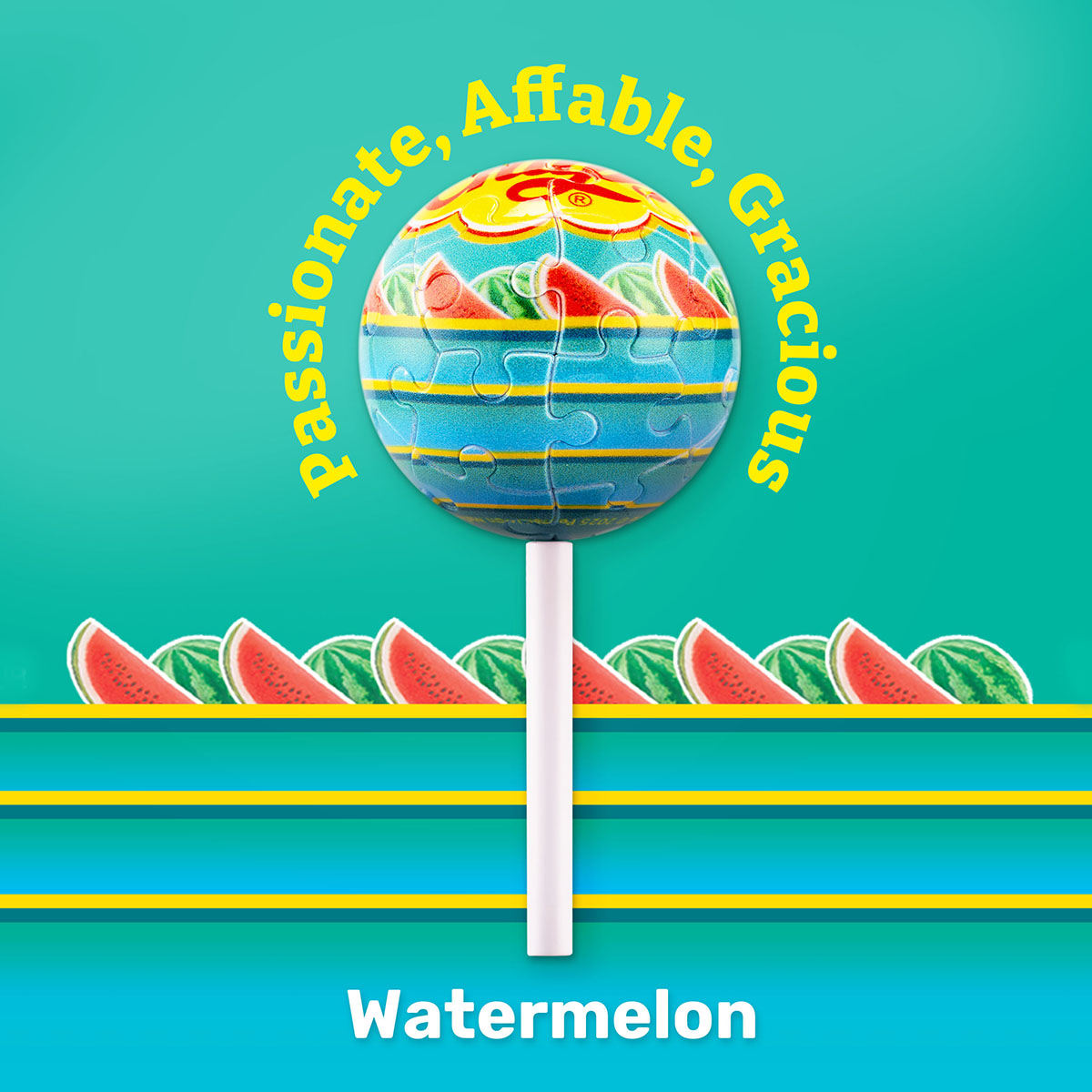 Craving the taste of watermelon? Chupa Chups create special lollipops for you to take wherever you go! Whenever you need a sweet boost of energy, just take a look at your keychain, and you'll feel recharged! You’ll Always Get There with PieceRelax and Chupa Chups.