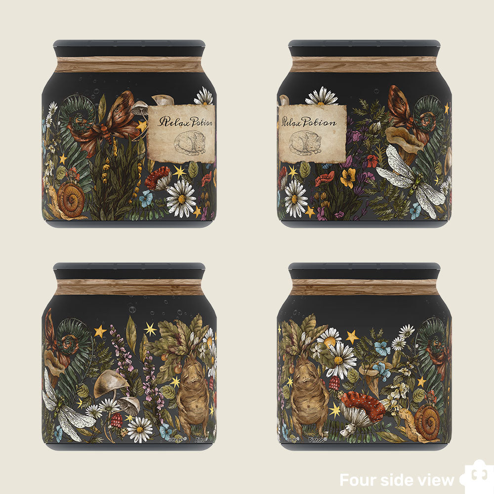PieceRelax | 96 piece puzzle jar. Featuring intricate floral designs and a cozy cat, PieceRelax provides a soothing