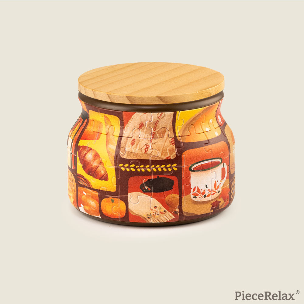 Immerse yourself in the warm embrace of autumn with our delightful Puzzle Jar. Featuring an assortment of freshly baked bread, paired with the vibrant colors of fall, it's the perfect way to evoke the cozy atmosphere of the season.