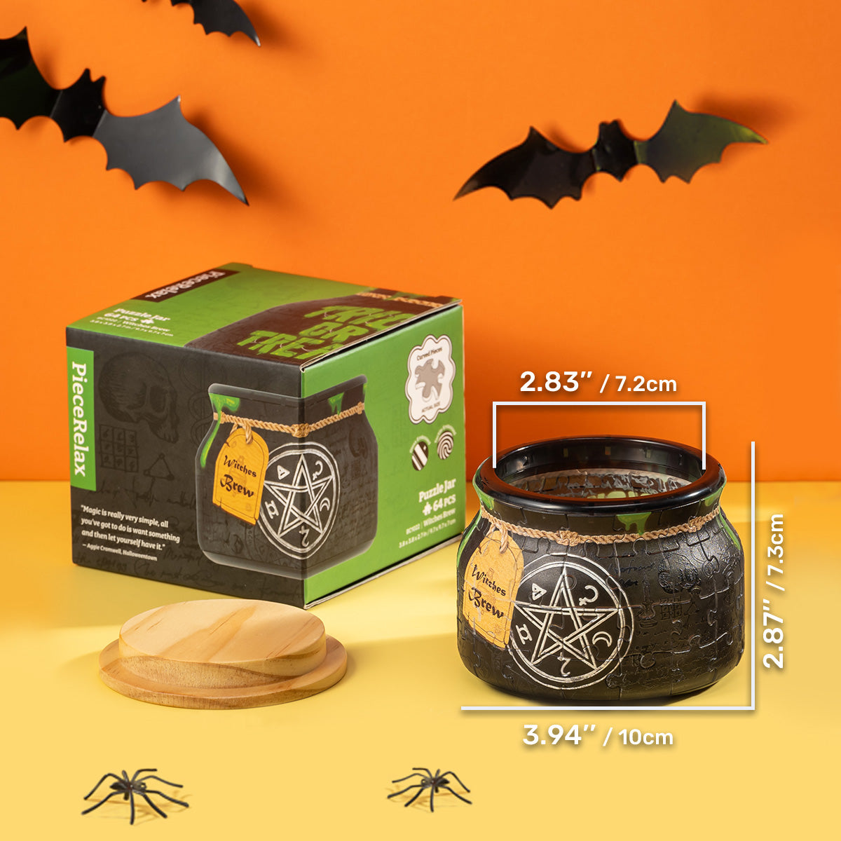 PieceRelax | 64 piece puzzle jar. The raised surface texture adds a unique tactile experience, perfect for spooky season fun.