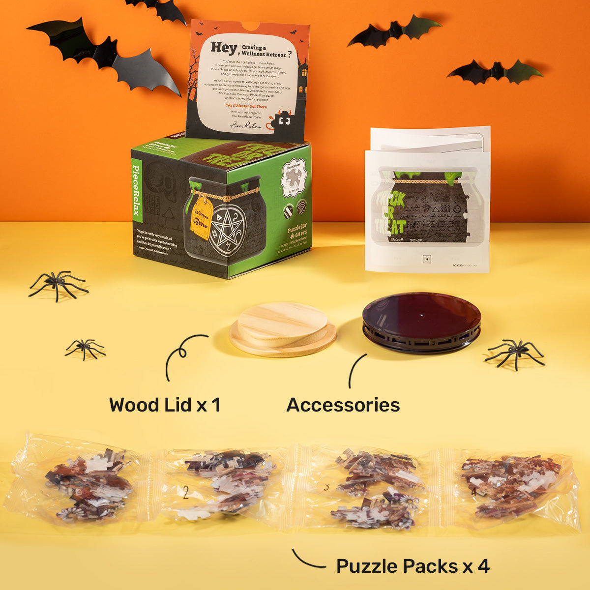 PieceRelax | 64 piece puzzle jar. The raised surface texture adds a unique tactile experience, perfect for spooky season fun.