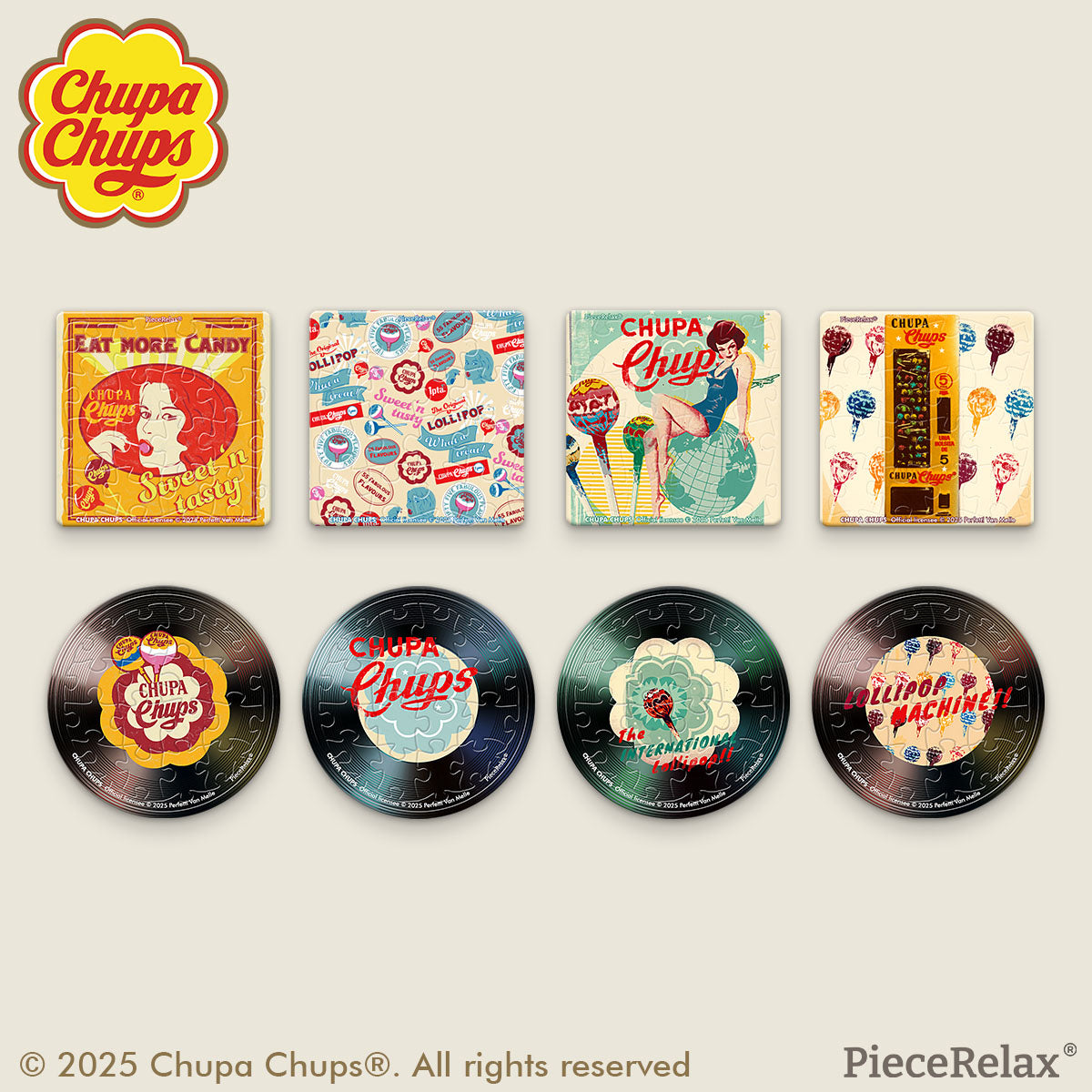 Pick a vinyl record every morning and let Chupa Chups take you back to timeless childhood memories filled with joy in the golden age of 1958. With PieceRelax, you’ll always get there.