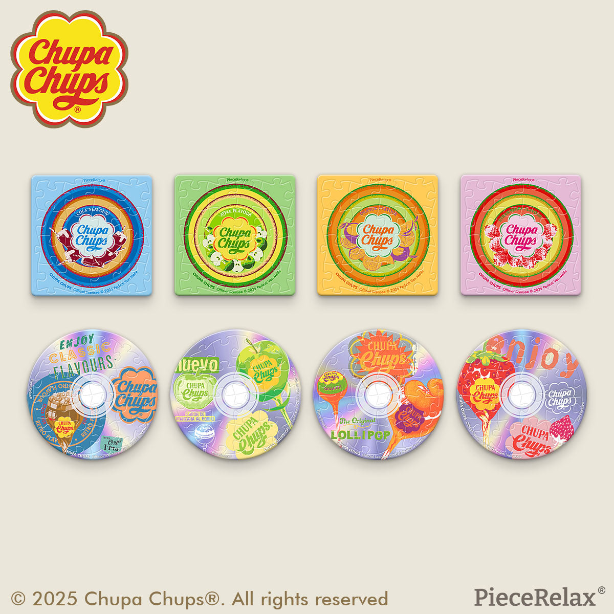 What kind of music do you feel like listening to today? Pick a CD that matches your mood and let's travel back to the 1990s. No random music suggestions here. Every choice you make brings the joy of Chupa Chups into your life. With PieceRelax, you’ll always get there.