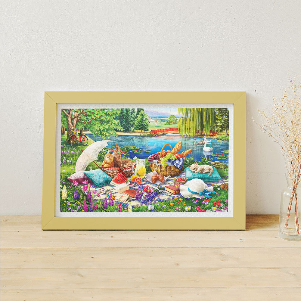 PieceRelax| 1000 piece puzzle. Step into a serene picnic by the lake with PieceRelax! This vibrant puzzle features a beautiful outdoor scene filled with colorful details. Enjoy the relaxing journey of piecing together nature's beauty.