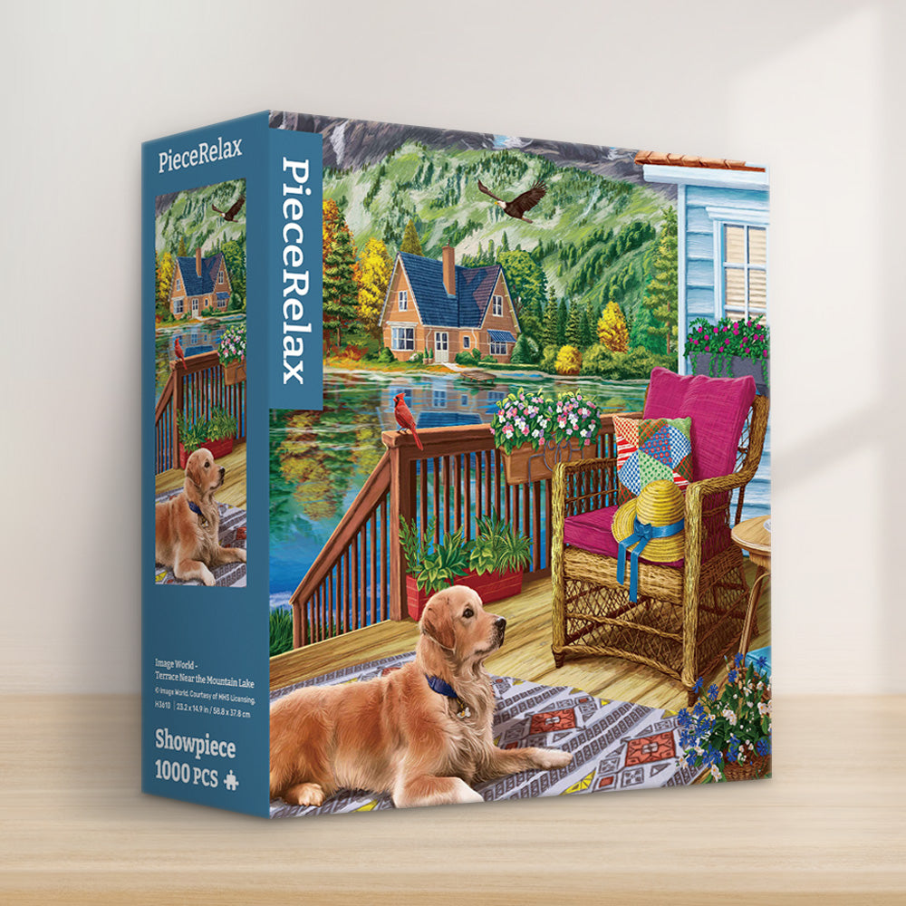 PieceRelax | 1000 piece puzzle. Featuring a cozy dog and serene scenery, PieceRelax ensures a delightful experience.
