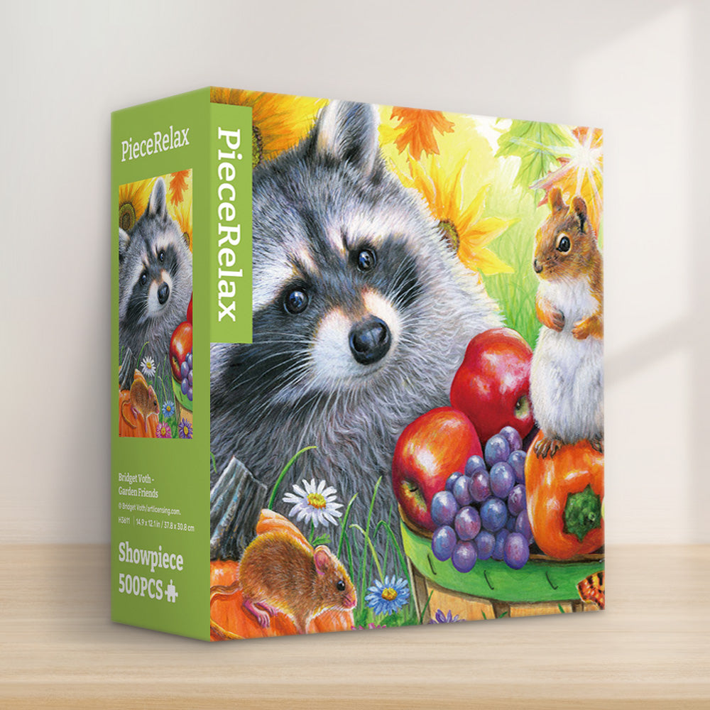 PieceRelax | 500 piece puzzle. Featuring adorable woodland creatures and vibrant fruits, PieceRelax guarantees a joyful experience.