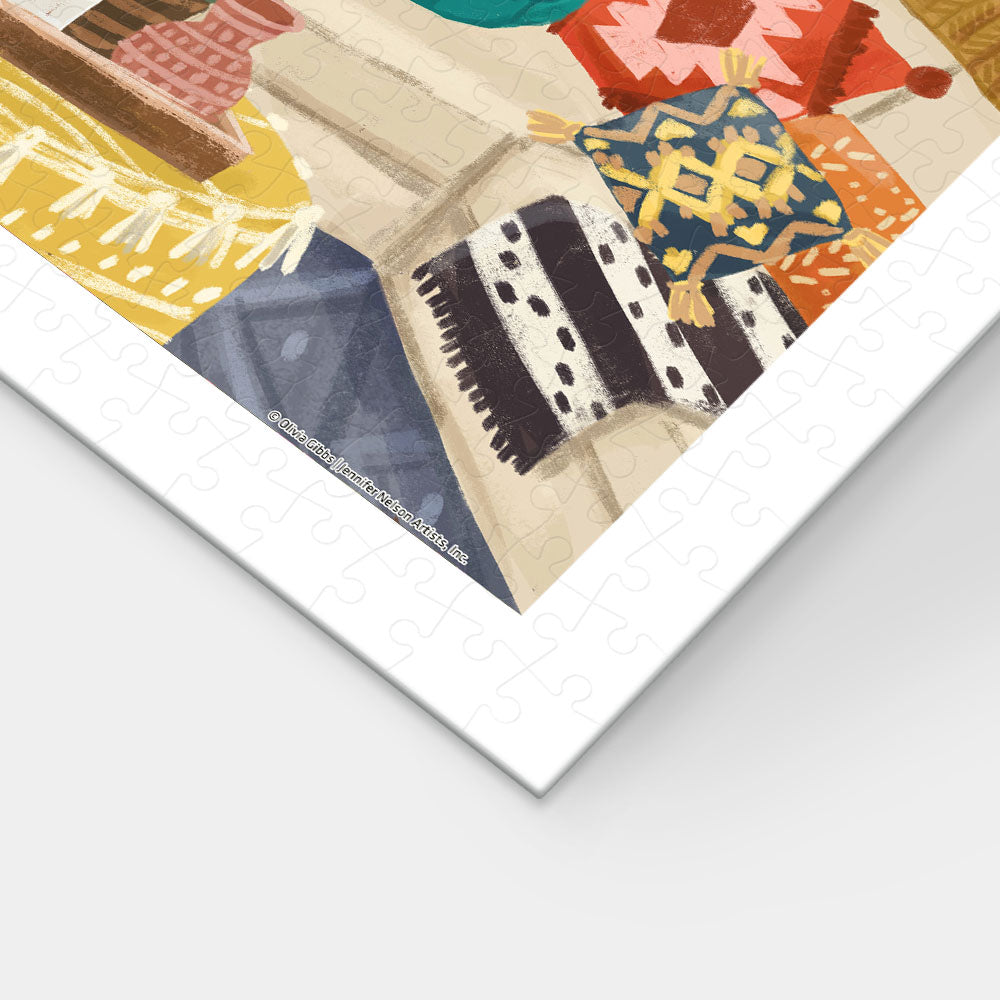 PieceRelax-Showpiece puzzle-500 piece. Step into comfort with our 500 piece "Boho Interior" puzzle. Featuring a serene living space with a guitar, plants, and cats, this puzzle is a delight. With PieceRelax, you’ll always get there, enjoying every relaxing piece.
