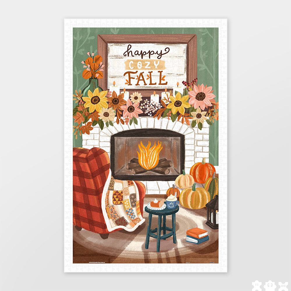 PieceRelax - Showpiece puzzle - 1000 piece. Celebrate the warmth of fall with the "Cozy Autumn Fireplace" puzzle. A welcoming fireplace scene with pumpkins and flowers invites you to relax. PieceRelax ensures you’ll always get there, embracing every cozy moment.