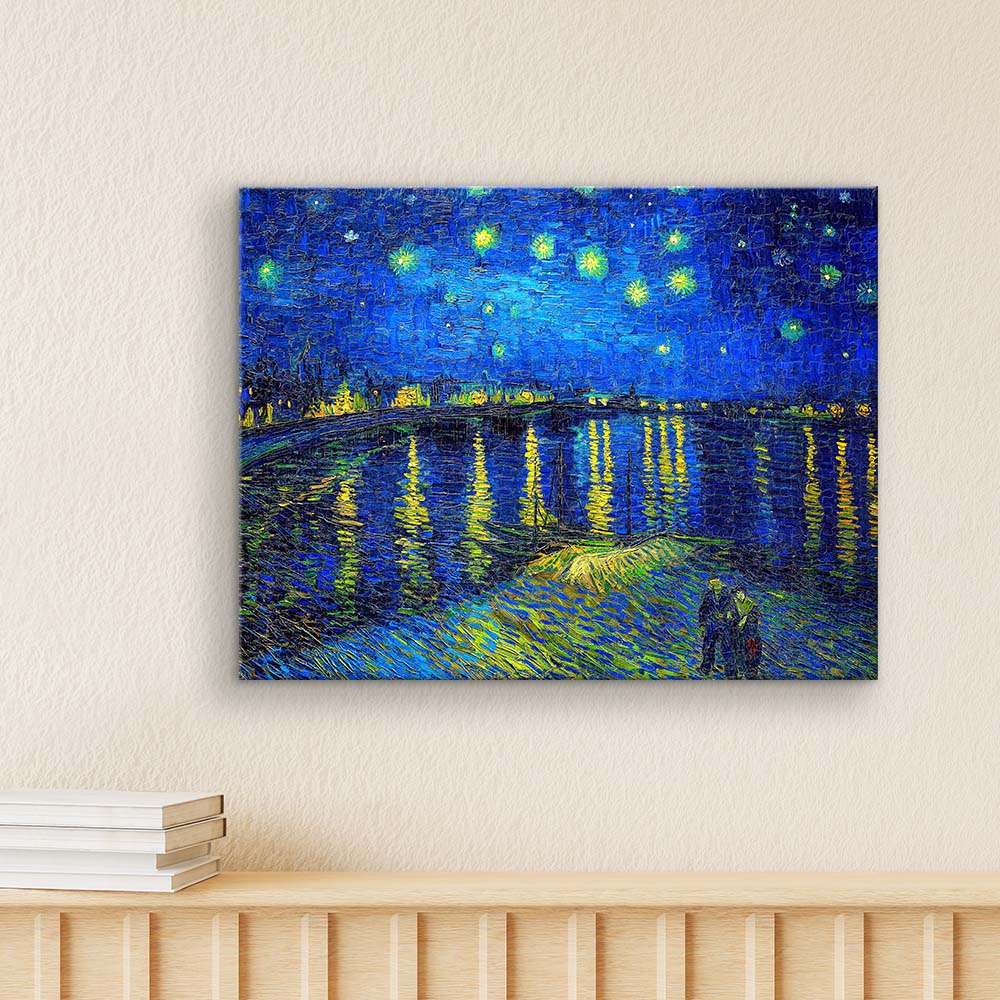 Gazing at the starry sky along the riverbank, feeling the inner peace that nature bestows upon us, with Van Gogh's artwork Starry Night Over the Rhone, in the PieceRelax canvas puzzle. You’ll Always Get There with PieceRelax.