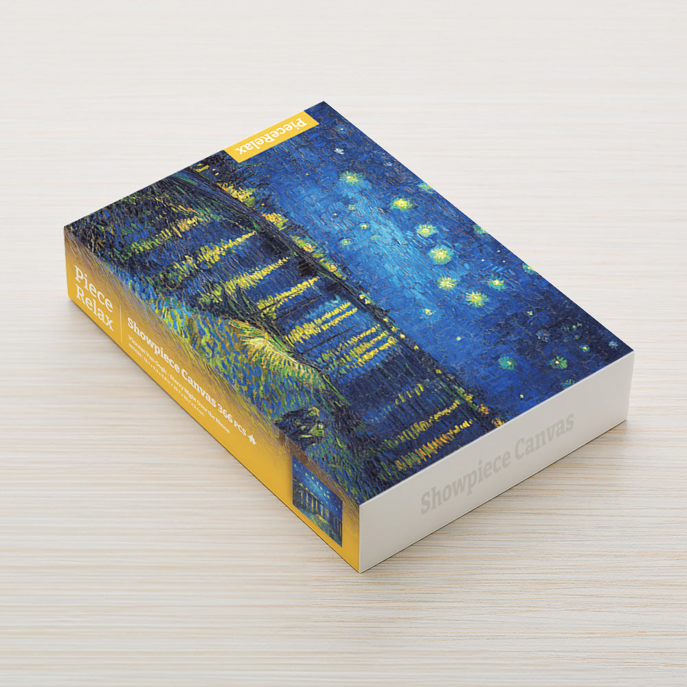 Gazing at the starry sky along the riverbank, feeling the inner peace that nature bestows upon us, with Van Gogh's artwork Starry Night Over the Rhone, in the PieceRelax canvas puzzle. You’ll Always Get There with PieceRelax.