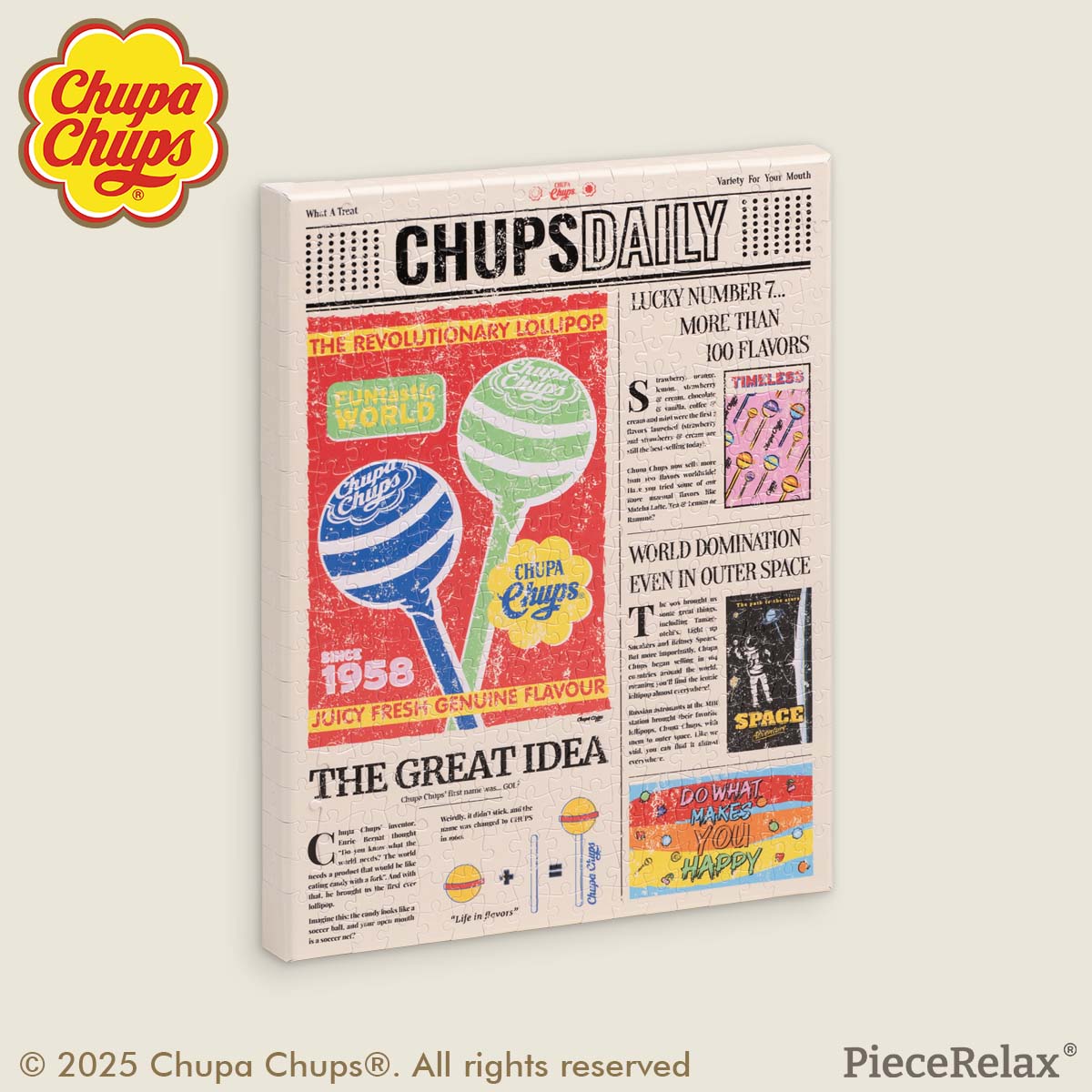 Breaking news! Chupa Chups candy is making a dazzling debut—check out today's Chups Daily for all the details. Let Chups Daily capture this memorable day for you! With PieceRelax, you’ll always get there.