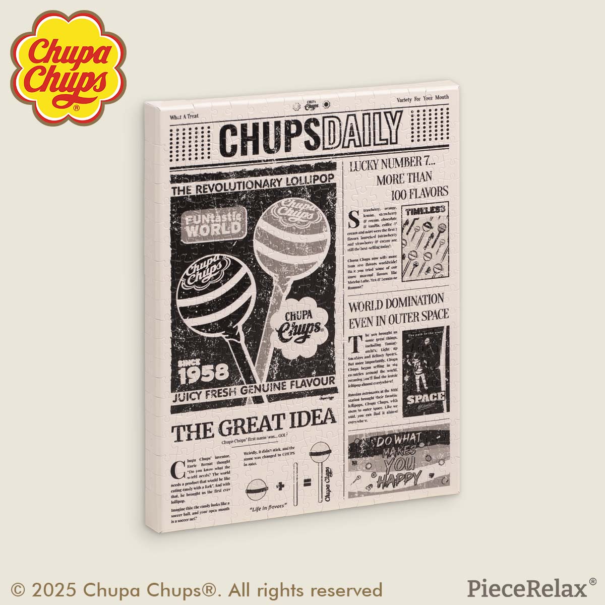 Breaking news! Chupa Chups candy is making a dazzling debut—check out today's Chups Daily for all the details. Let Chups Daily capture this memorable day for you! With PieceRelax, you’ll always get there.