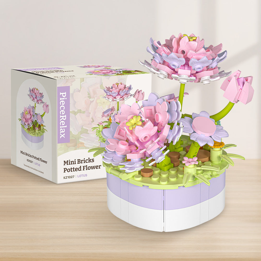 PieceRelax-Mini Bricks Potted Lotus-Experience the beauty of nature with PieceRelax's Mini Bricks Potted Flower - Lotus (KZ1027). This delightful puzzle brings a touch of floral elegance to your space.