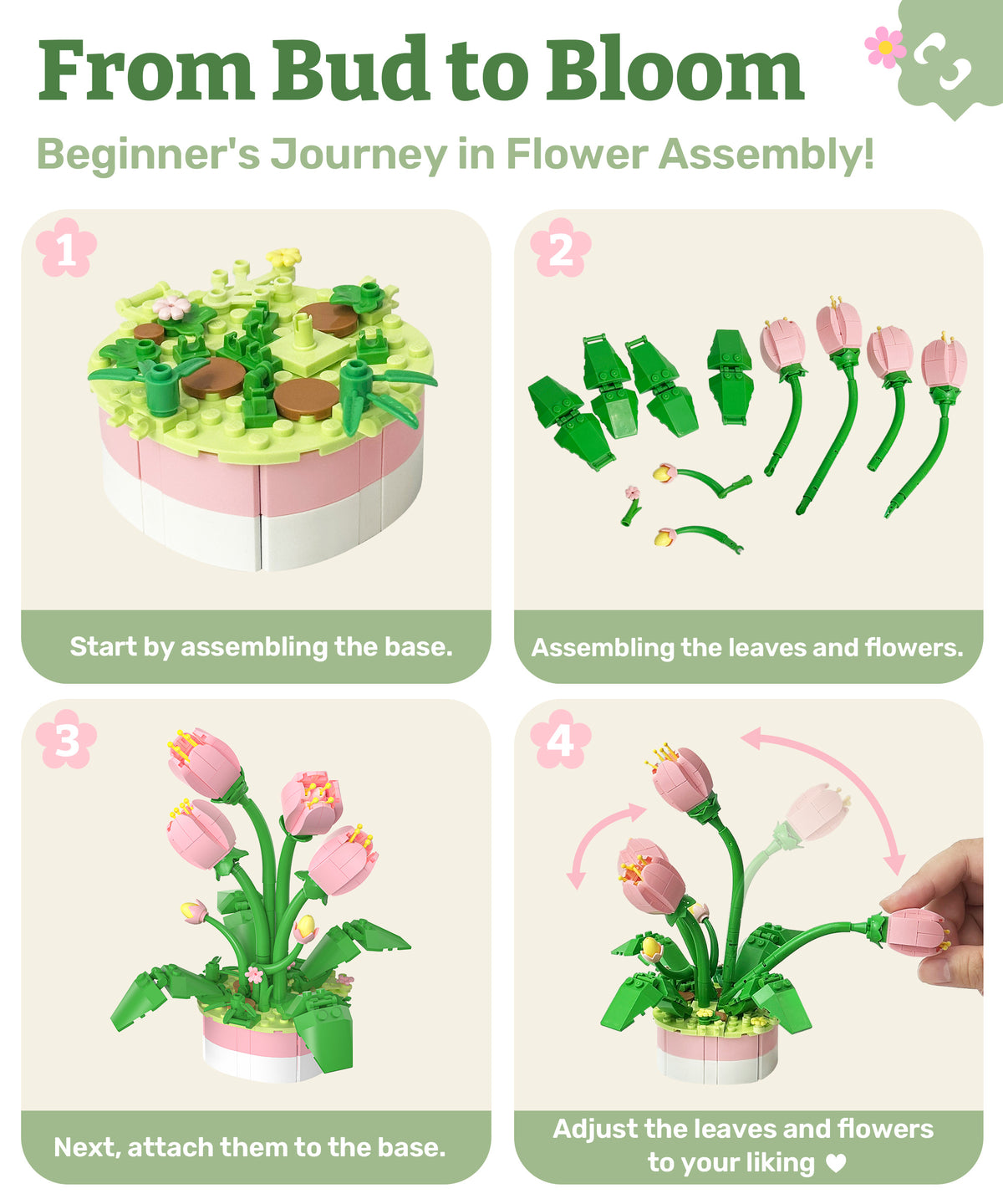 PieceRelax Puzzle Flower- Mini Brick Flower- How to Use
