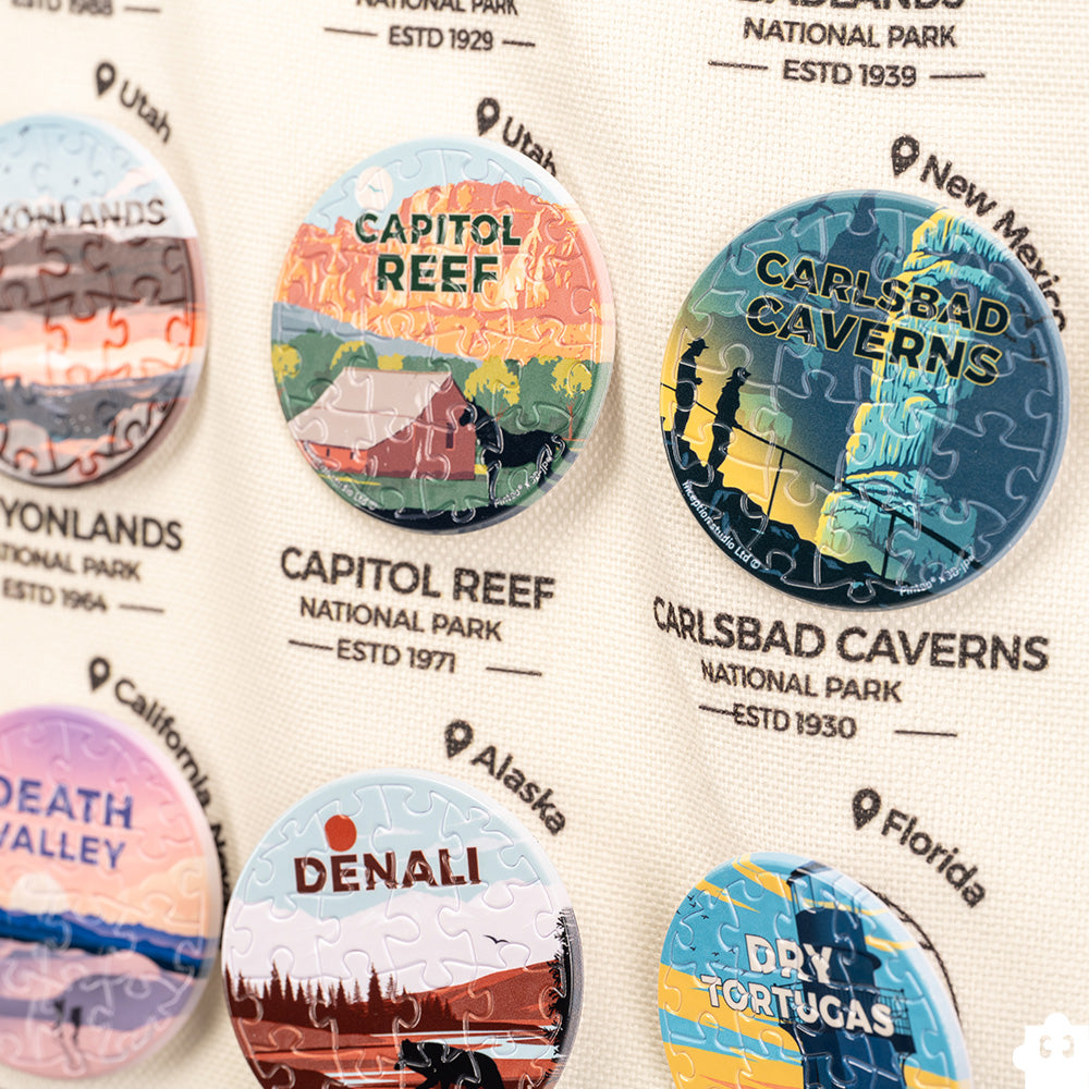 PieceRelax| Celebrate America's natural wonders with PieceRelax's U.S. National Park Puzzle Badges! Each badge showcases a different park, perfect for puzzle and travel lovers alike.