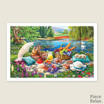 PieceRelax| 1000 piece puzzle. Step into a serene picnic by the lake with PieceRelax! This vibrant puzzle features a beautiful outdoor scene filled with colorful details. Enjoy the relaxing journey of piecing together nature's beauty. 