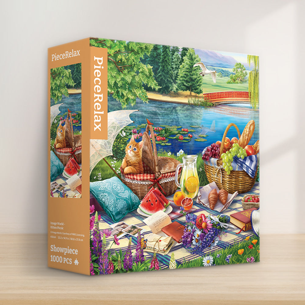 PieceRelax| 1000 piece puzzle. Step into a serene picnic by the lake with PieceRelax! This vibrant puzzle features a beautiful outdoor scene filled with colorful details. Enjoy the relaxing journey of piecing together nature's beauty. 