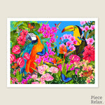 PieceRelax | 1200 piece puzzle. Discover the vibrant colors of 'Tropical Paradise' with PieceRelax. This lively scene is filled with exotic flowers and birds, bringing a burst of tropical life into your home. 