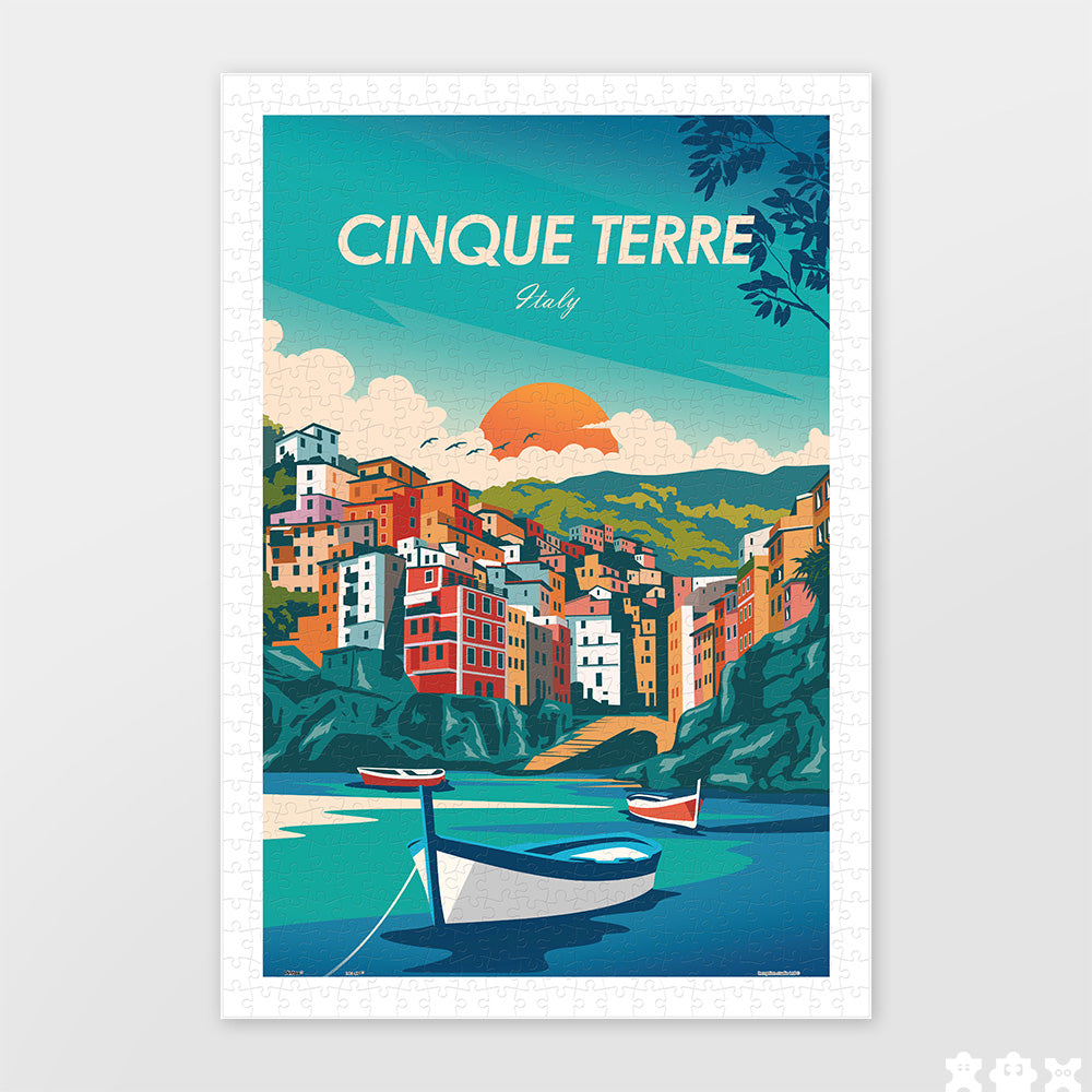 PieceRelax | 600 piece puzzle. Discover the charming of Cinque Terre with PieceRelax. A picturesque Italian coastal village bathed in sunset hues. You'll always get there, enjoying the vibrant colors and serene beauty.