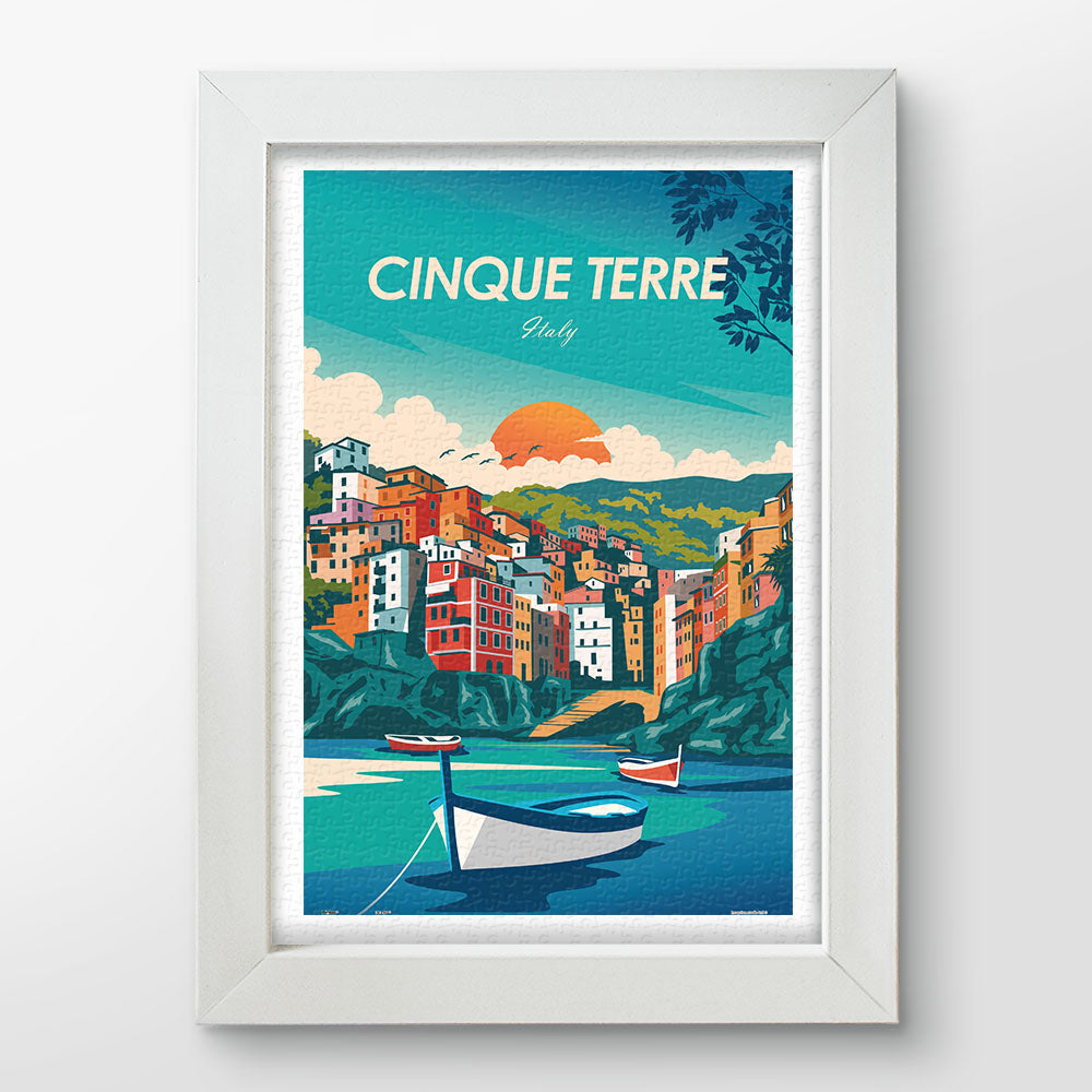 PieceRelax | 600 piece puzzle. Discover the charming of Cinque Terre with PieceRelax. A picturesque Italian coastal village bathed in sunset hues. You'll always get there, enjoying the vibrant colors and serene beauty.