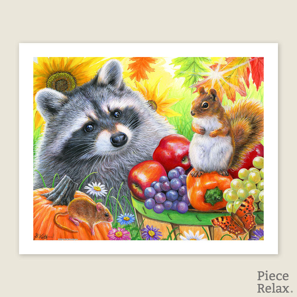 PieceRelax | 500 piece puzzle. Featuring adorable woodland creatures and vibrant fruits, PieceRelax guarantees a joyful experience.