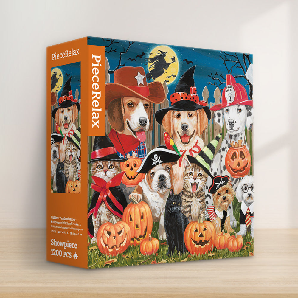 PieceRelax | 1200 piece puzzle. Featuring adorable pets in festive costumes, this PieceRelax puzzle promises fun and joy.