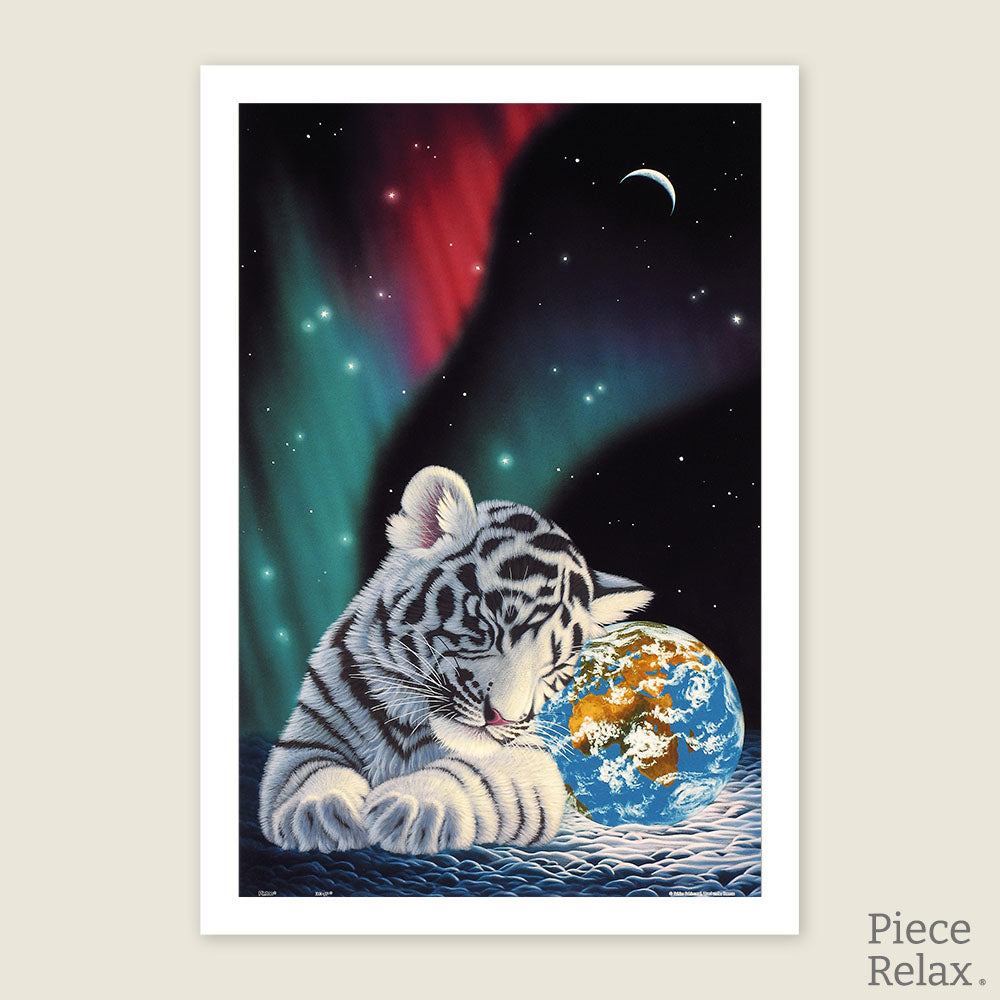 This enchanting 600-piece puzzle showcases a serene snow leopard cub cuddling the Earth, under the magical glow of the Northern Lights. Piece by piece, let the beauty of our world unfold. With PieceRelax, you’ll always get there.