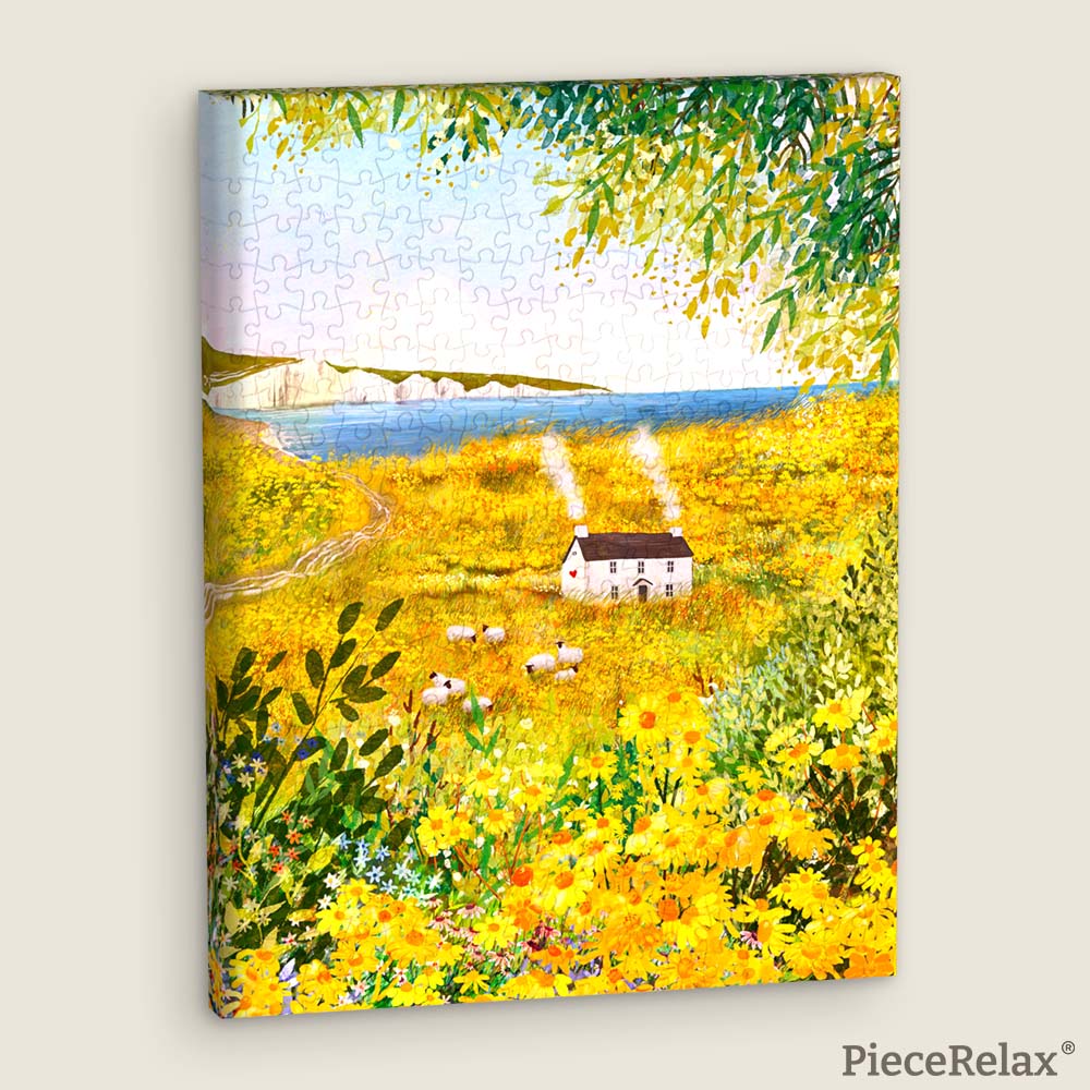 Gaze at the majestic Seven Sisters cliffs across a beautiful field of yellow blooms. A stunning coastal escape for your home.