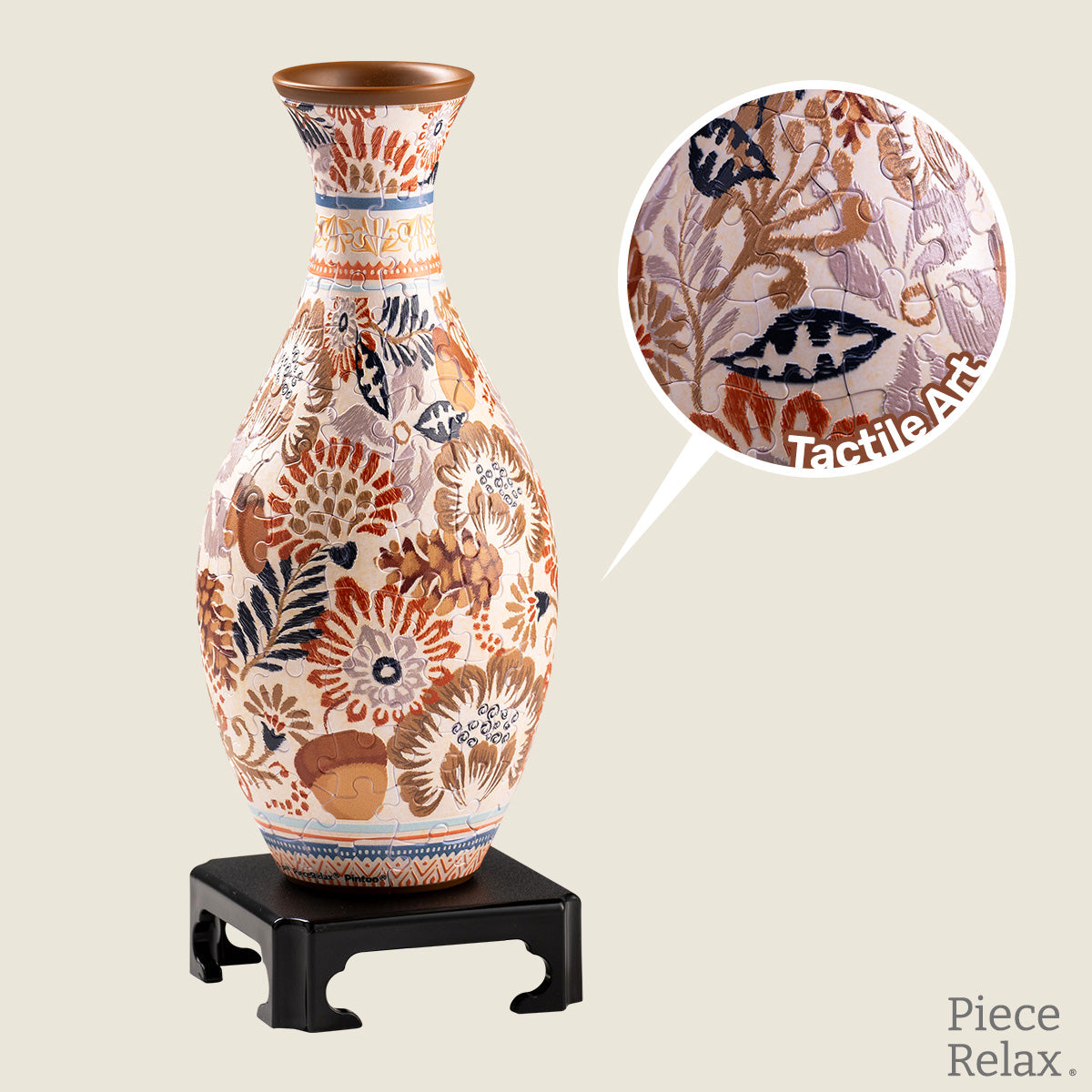 PieceRelax | Puzzle Vase - Immerse yourself in the beauty of fall. This stunning puzzle vase captures the essence of autumn with its intricate floral details and warm, earthy hues. A unique, handcrafted decoration that brings seasonal charm to your home. With PieceRelax, you’ll always get there.