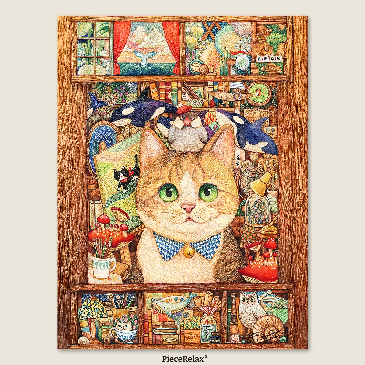Welcome to the creative world of a cat artist — can you spot all the feline-friendly details?