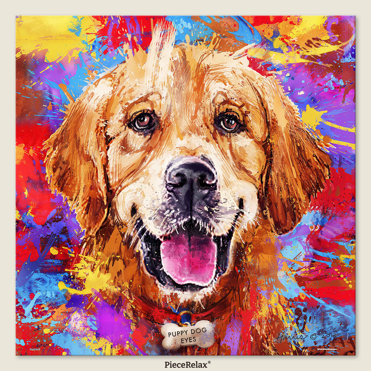 Bring home the joy with our Colorful Golden Retriever Puzzle ¡V a vibrant and heartwarming masterpiece that celebrates the loyal and playful spirit of man's best friend.