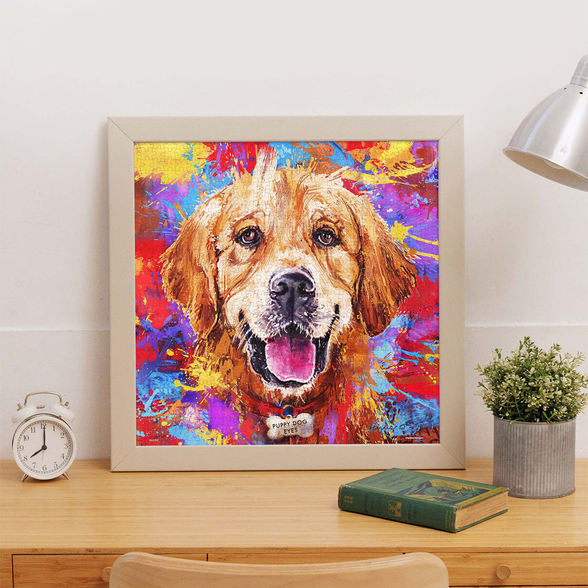 Bring home the joy with our Colorful Golden Retriever Puzzle ¡V a vibrant and heartwarming masterpiece that celebrates the loyal and playful spirit of man's best friend.