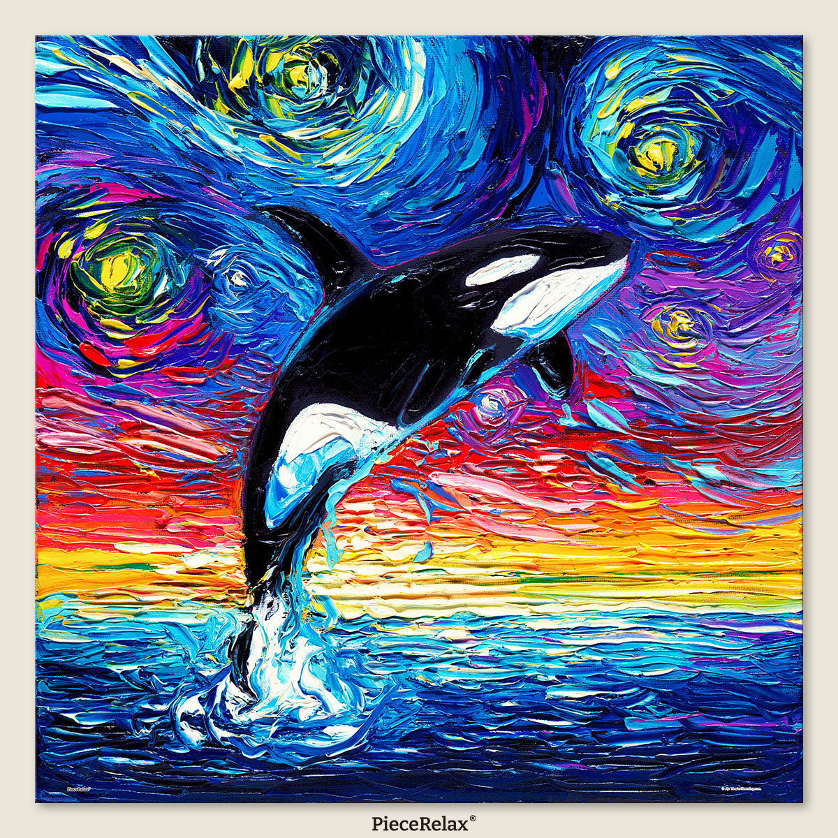Dive into the beauty of the ocean with our Vibrant Orca Jumping Over the Sea Puzzle.