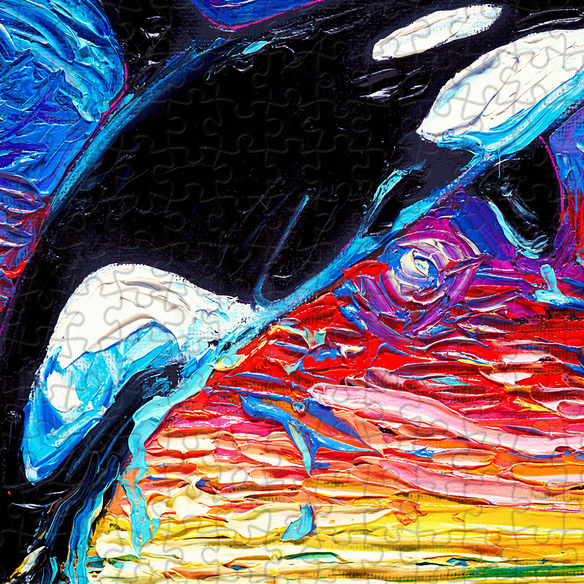 Dive into the beauty of the ocean with our Vibrant Orca Jumping Over the Sea Puzzle.
