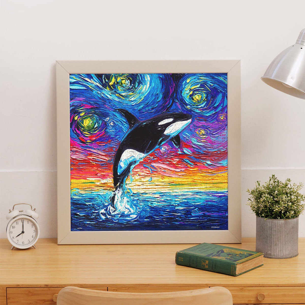 Dive into the beauty of the ocean with our Vibrant Orca Jumping Over the Sea Puzzle.