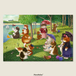 A charming reinterpretation of the classic masterpiece A Sunday Afternoon on the Island of La Grande Jatte. In this playful and artistic version, the serene riverside scene comes to life with a delightful cat basking in the warm sunlight.