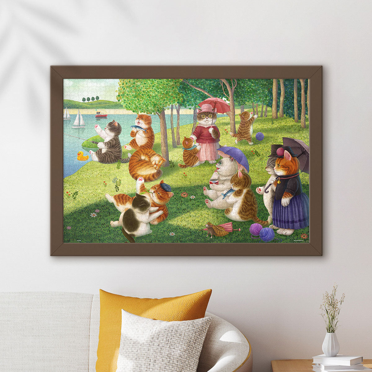 A charming reinterpretation of the classic masterpiece A Sunday Afternoon on the Island of La Grande Jatte. In this playful and artistic version, the serene riverside scene comes to life with a delightful cat basking in the warm sunlight.