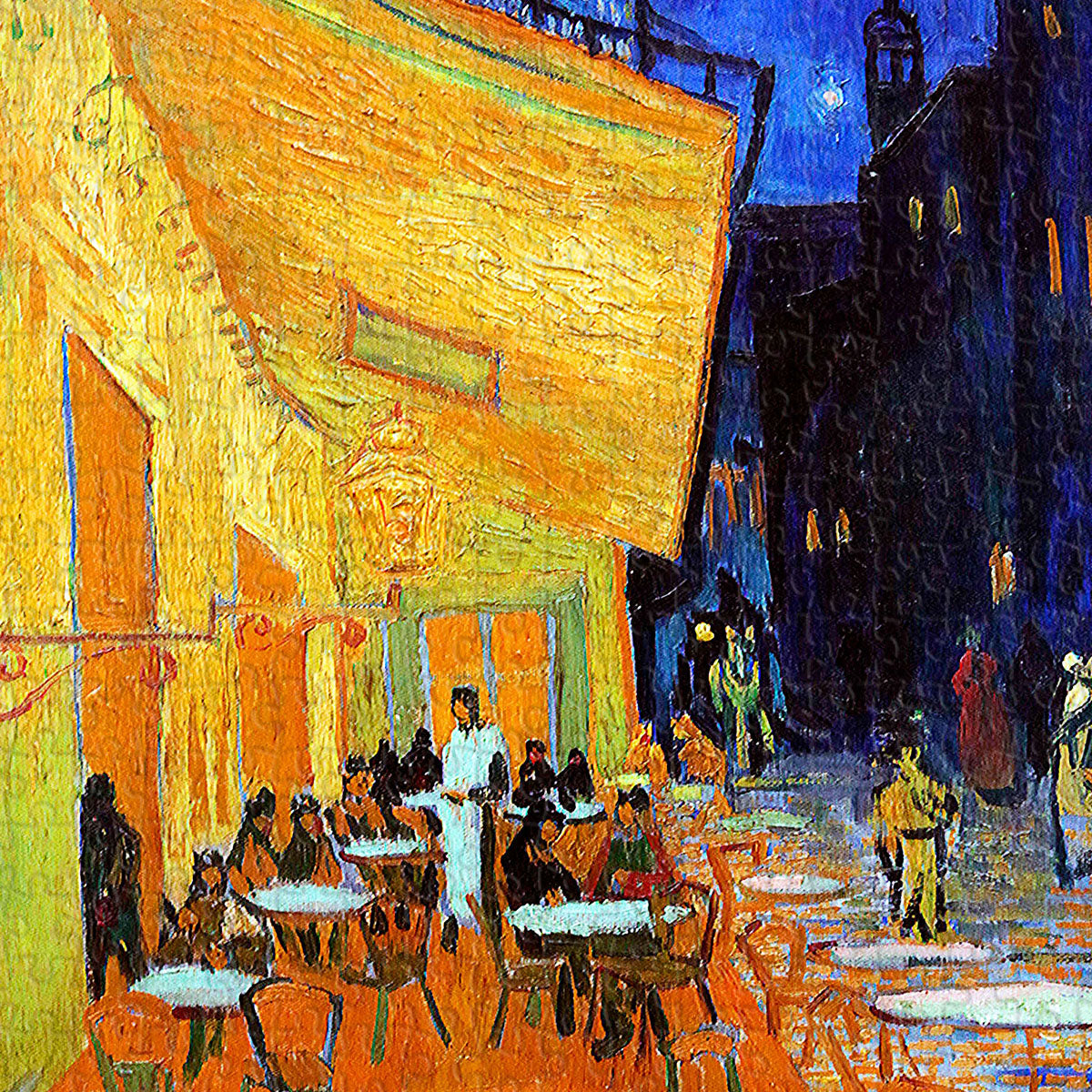 Under a sky filled with swirling stars and golden light, a cozy café awaits — alive with charm, conversation, and the comforting scent of fresh coffee.