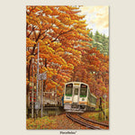 As the maple leaves blaze with color, hop on a train bound for autumn’s golden calm.