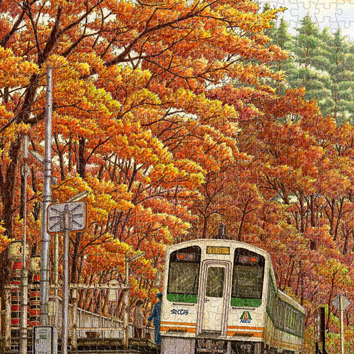 As the maple leaves blaze with color, hop on a train bound for autumn’s golden calm.