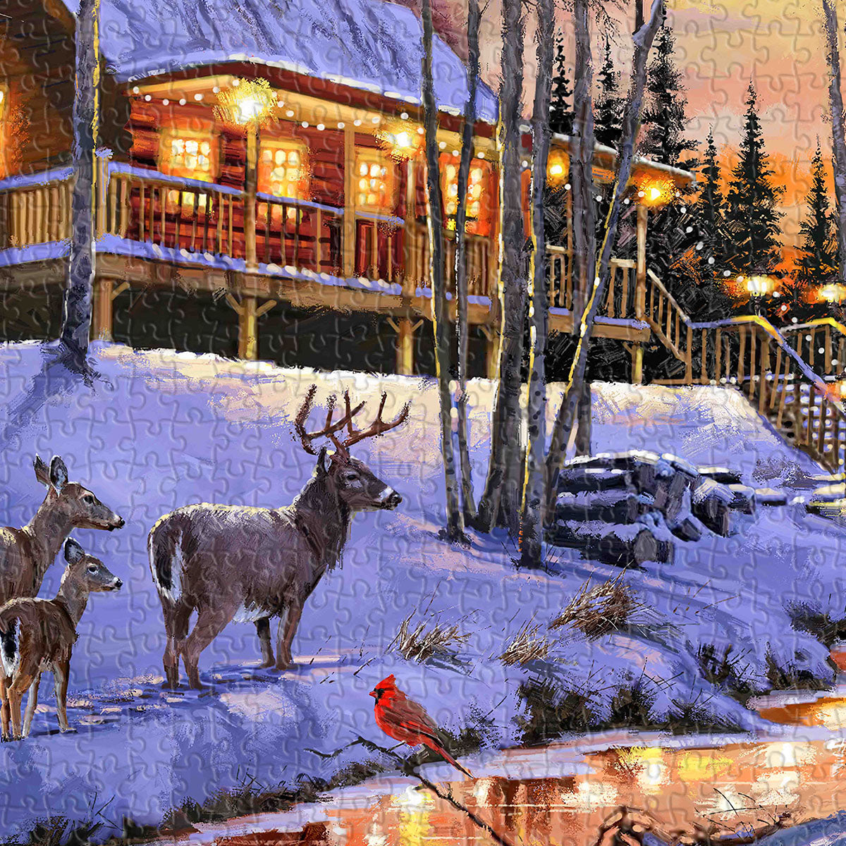 A cozy, snow-covered cabin nestled deep within the peaceful forest. Step inside, connect with Mother Nature.