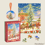 A festive Christmas gift set featuring one 1,008-piece flat puzzle and a holiday bauble. Colorful lights turn a snowy wonderland into a sparkling Christmas amusement park. Experience a winter world bursting with vibrant holiday colors!
