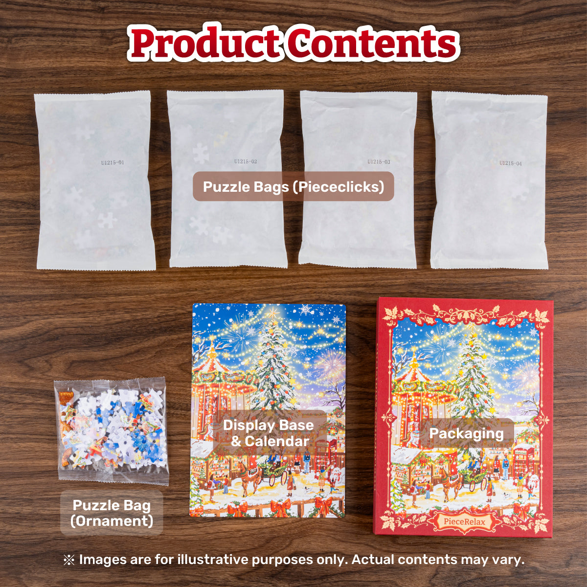 A festive Christmas gift set featuring one 1,008-piece flat puzzle and a holiday bauble. Colorful lights turn a snowy wonderland into a sparkling Christmas amusement park. Experience a winter world bursting with vibrant holiday colors!