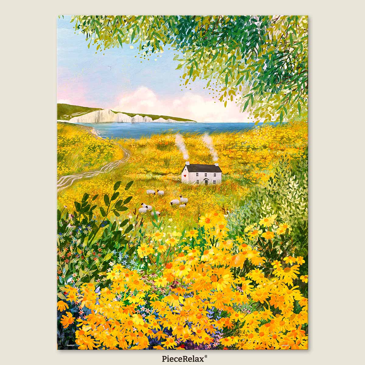 Gaze at the majestic Seven Sisters cliffs across a beautiful field of yellow blooms. A stunning coastal escape for your home.
